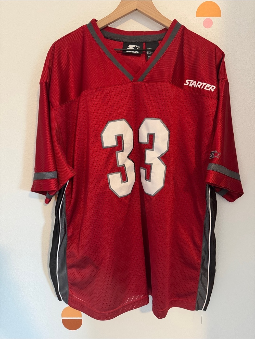STARTER Red Mesh Football Jersey with White 33 N0082
